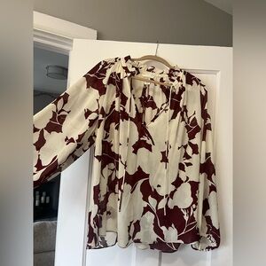 H&M Cream and Maroon Floral Blouse - NWOT - XL